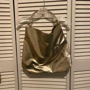 Donna Karan Cosmetics Gold Metallic Tote Bag Large